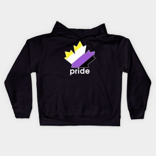 Non-Binary Pride Maple Leaf - White Font Kids Hoodie